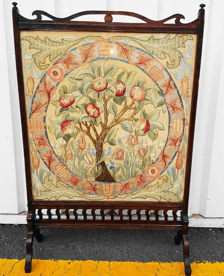 WILLIAM MORRIS APPLE TREE EMBROIDERY FIRESCREEN C1880