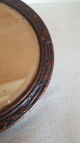 ARTHUR SIMPSON KENDAL ARTS AND CRAFTS CARVED OAK HAND MIRROR C1910