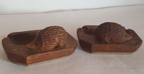 Rare Pair Mouseman Critter Nick Hedgehogman Hill Oak Ashtrays