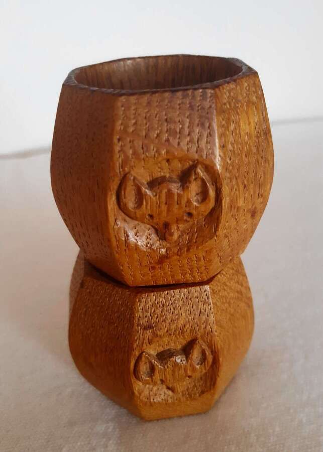 Mouseman Critter Malcolm Foxman Pipes Oak Napkin Rings