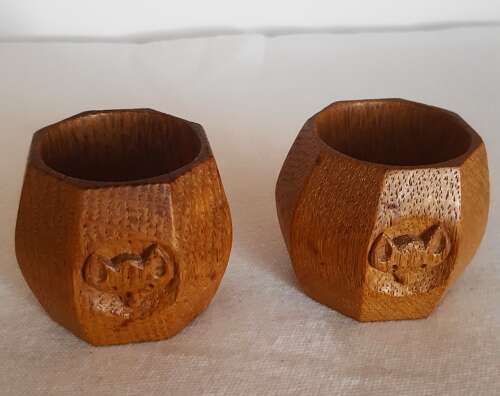 Mouseman Critter Malcolm Foxman Pipes Oak Napkin Rings