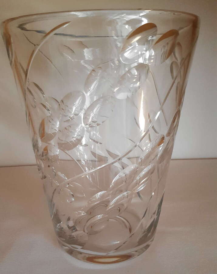 Rare Large Whitefriars Cut Crystal Glass Vase William Wilson C1940