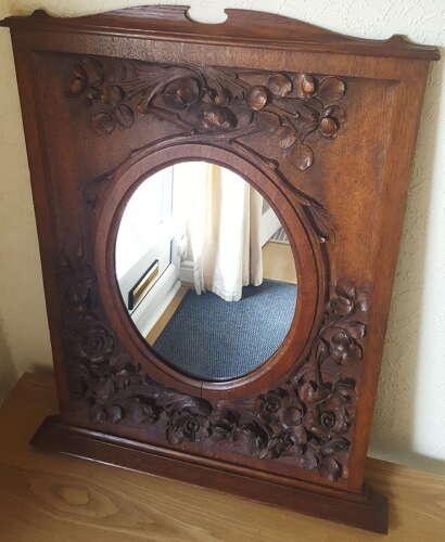 Arthur Simpson Kendal Carved Oak Mirror c1910